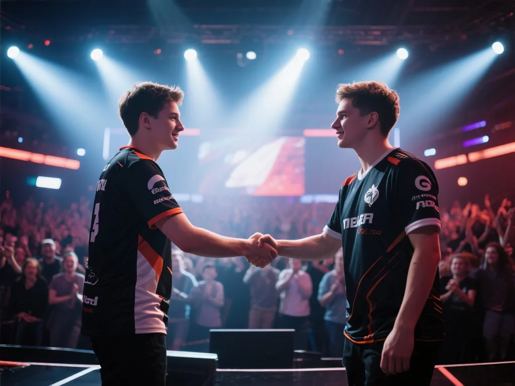 G2与GAM选手在舞台上握手，现场气氛沸腾